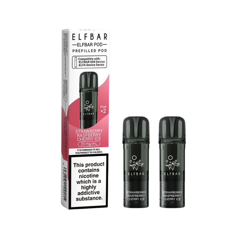 Strawberry Raspberry Cherry Ice Elf Bar 600 Prefilled Pods 2ml 20mg - 2 PK